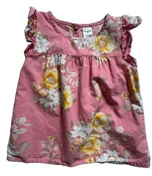 OshKosh B’gosh Girls 2T Pink Floral Dress Ruffle Sleeve Cotton Viscose